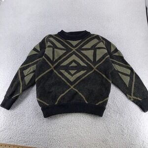 Vintage Torras Sweater Mens Large Black Green Wool Leather‎ Patchwork Spain 90s